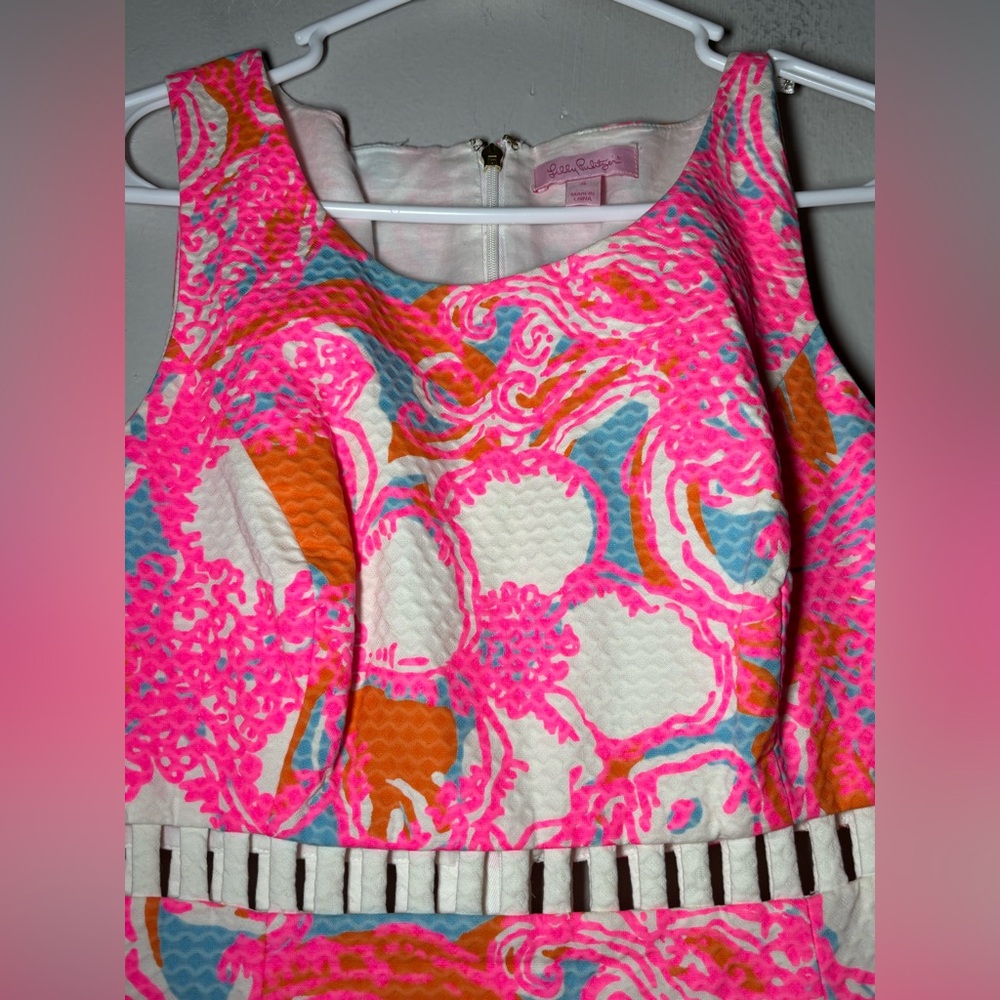 Lilly Pulitzer Pink Orange Blue Floral Cutout Mini Dress - Picture 4 of 5
